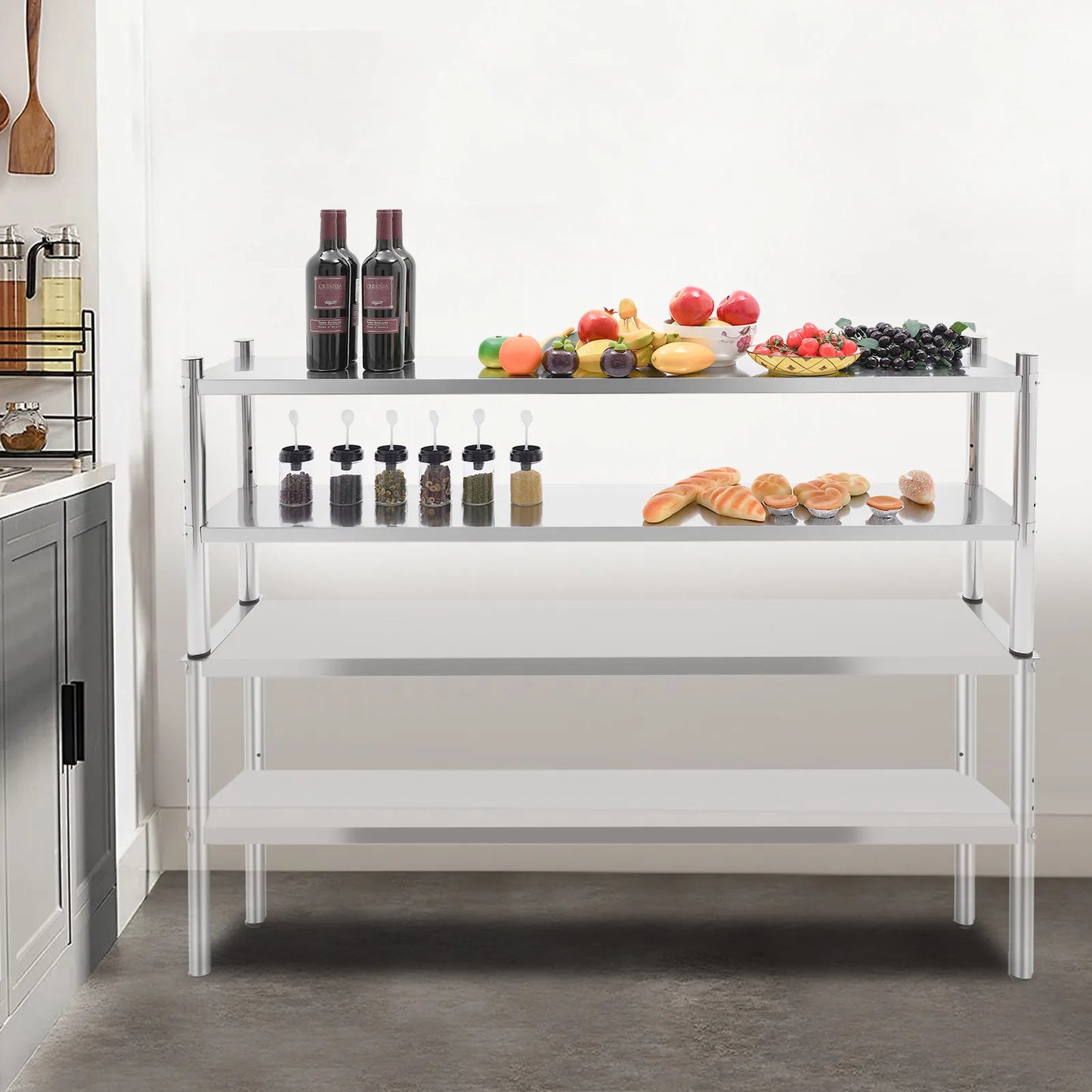 2 Tier Adjustable Stainless-Steel Heavy-Duty Shelving, 12.99 x 58.98 Inch