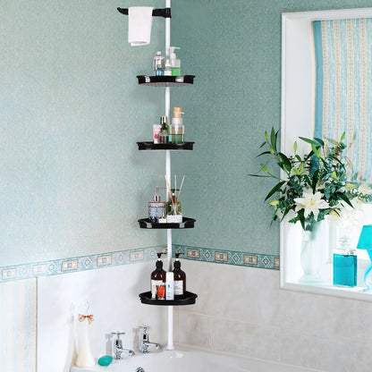 122" Adjustable Corner Shower Caddy with Tension Pole, 4-Tier