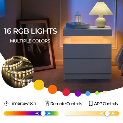 Set (2) LED Bedside Nightstand with 2 Drawers