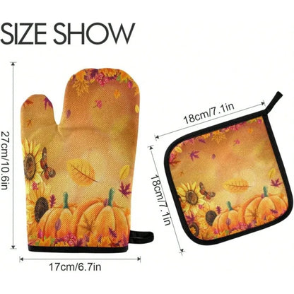 Pumpkin Fall Thanksgiving Oven Mitts and Pot Holders Set