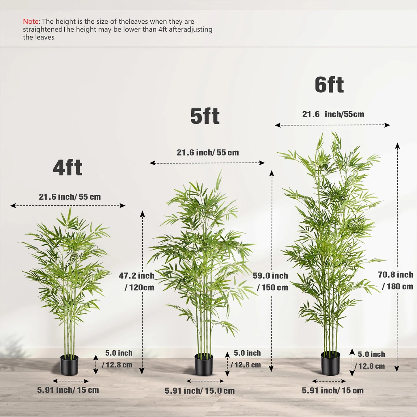 4/5/6ft Tall Artificial Bamboo Tree, Lifelike Leaves