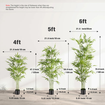 4/5/6ft Tall Artificial Bamboo Tree, Lifelike Leaves