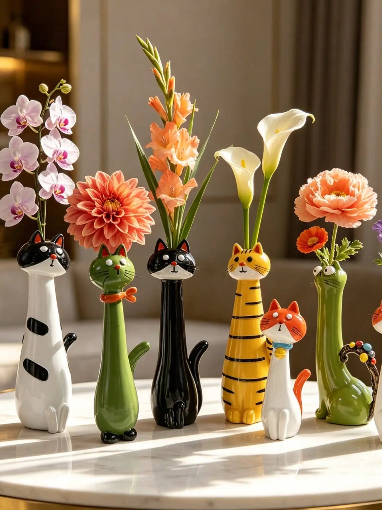 1Pc Creative Healing Cartoon Cat Shaped Resin Flower Vase
