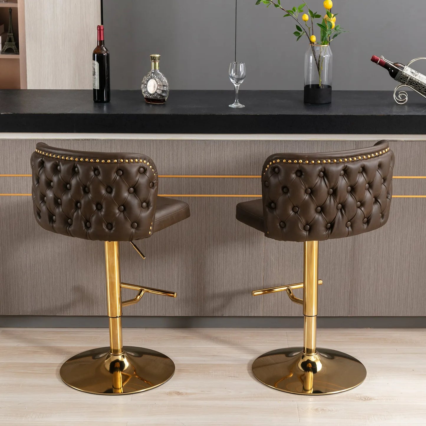 2pc PU Upholstered Swivel Bar Chairs, Adjustable