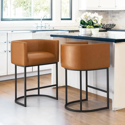 Set (2) 27" Modern Counter Stools w/Backrest and Arms, Black Frames