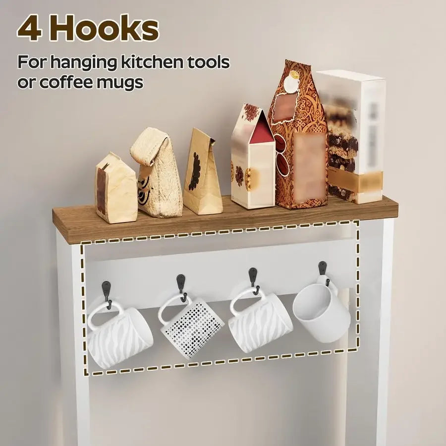 10gl. Coffee Bar, Kitchen Trash Bin Cabinet w/Hooks, Charging