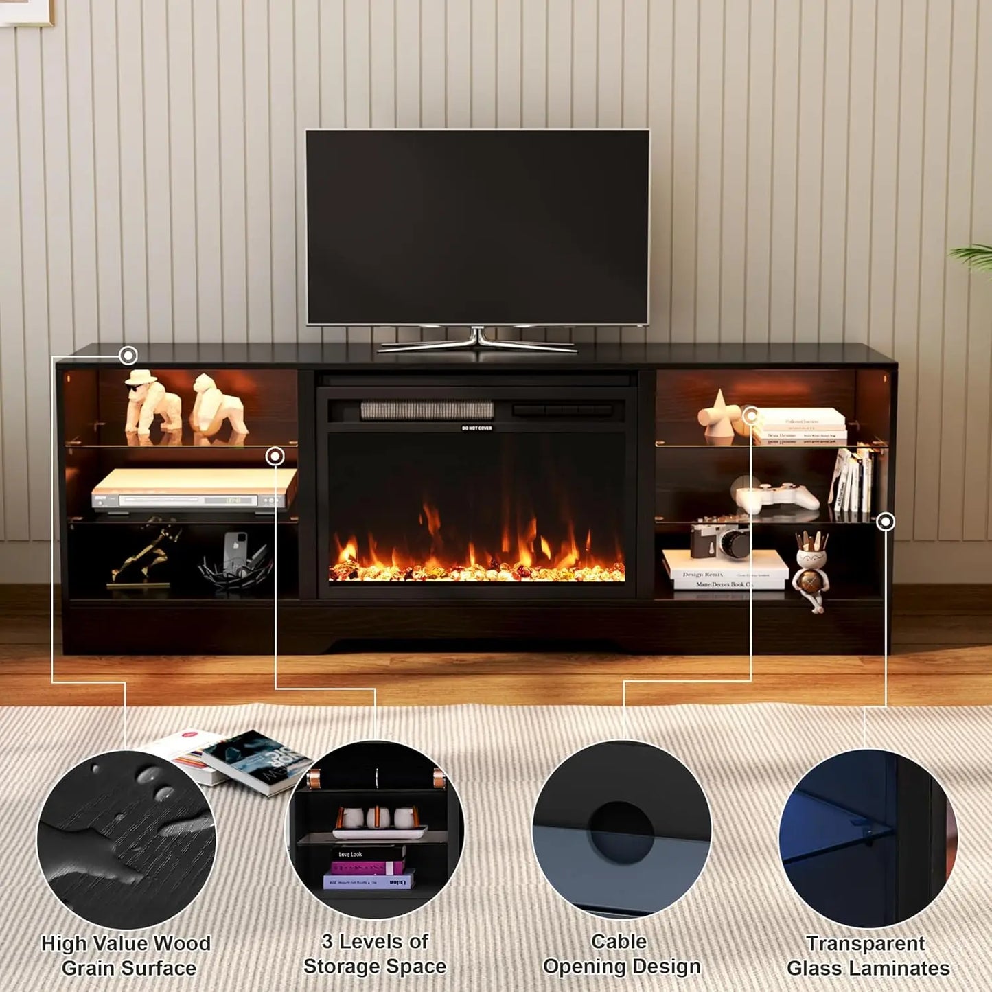 Electric Fireplace Entertainment Center with LED Lights, Remote