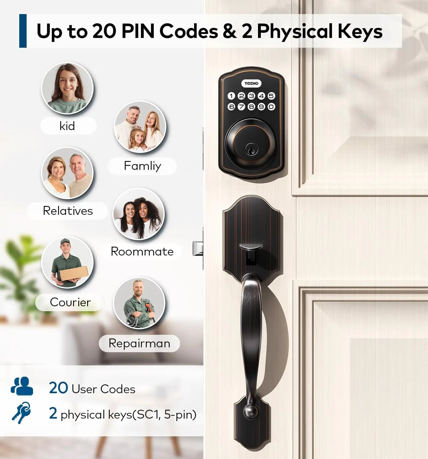 Electronic Keyless Entry Door Lock, Auto-Lock, Keypad