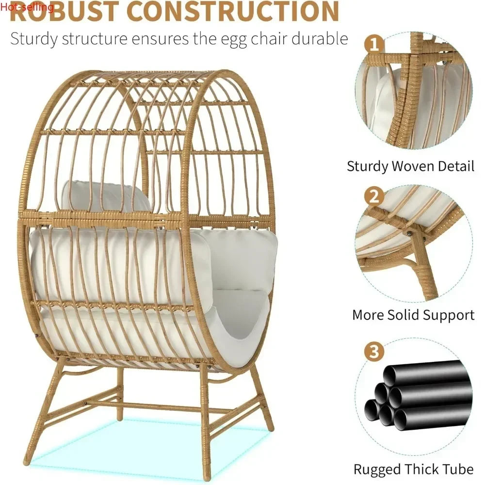 Oversized Wicker Rattan Chair w/Thick Cushion, 350LBS Capacity