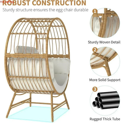 Oversized Wicker Rattan Chair w/Thick Cushion, 350LBS Capacity