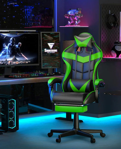 Ergonomic Adjustable Gaming Chair w/Footrest, Headrest, Lumbar Support