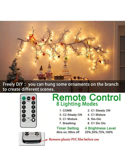 1pc 96 LED 6Ft Flexible Tree Branch Willow Fairy Lights w/8 Modes