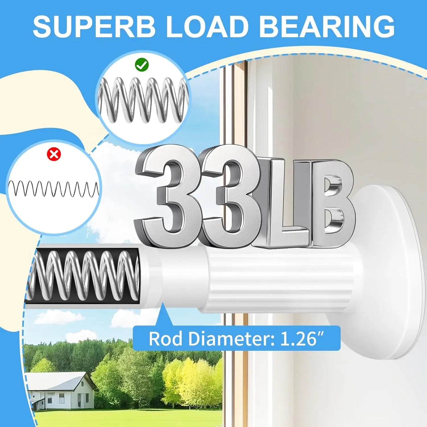 Adjustable Heavy-Duty Stainless-Steel Tension Curtain Rod 51"-165"