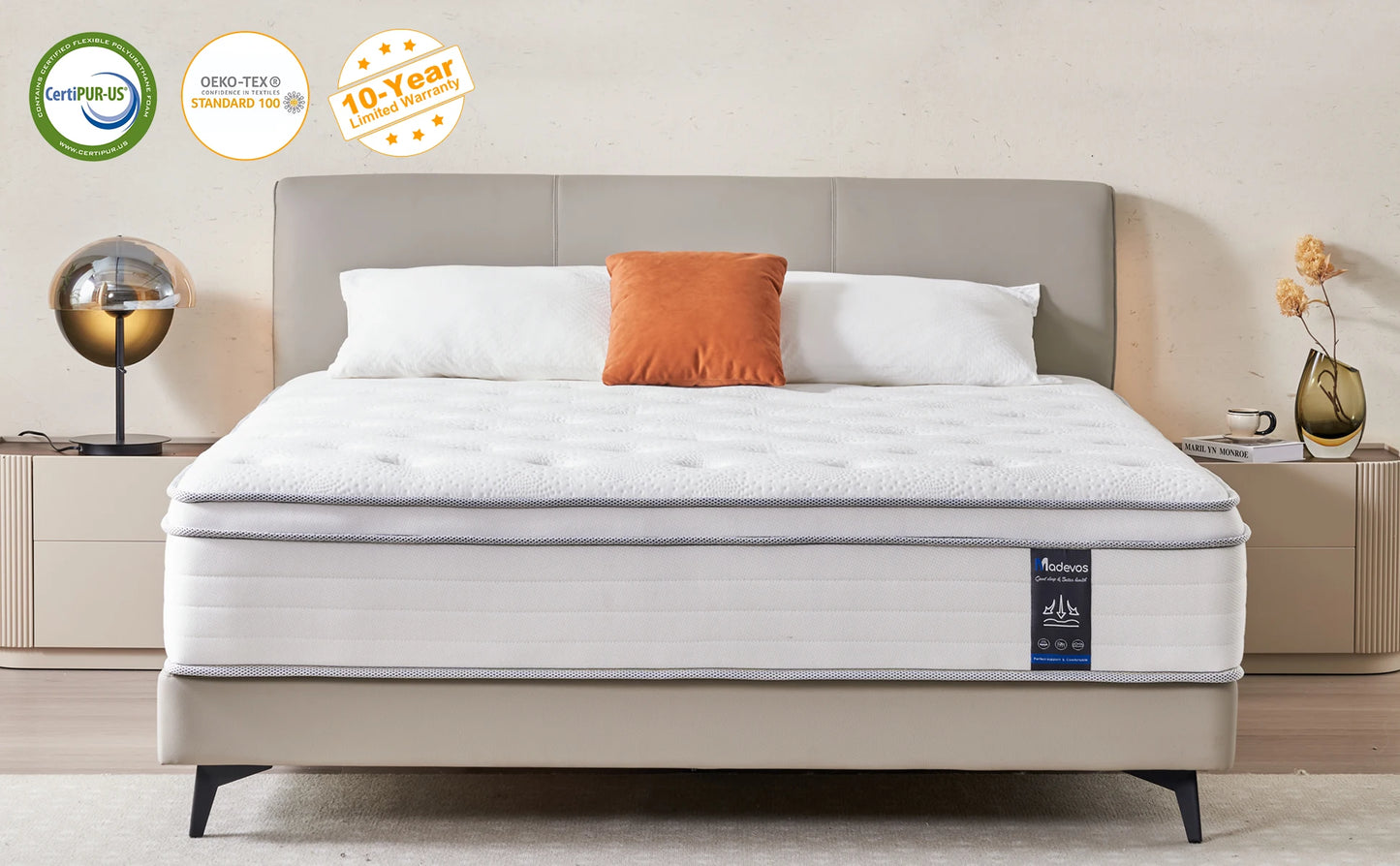 14\12\10 Inch, Breathable Hybrid Mattress in a Box, K-Q-F