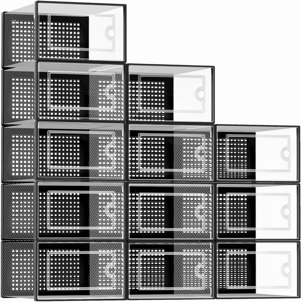 12pk Transparent Plastic Stackable Storage Boxes, Linked Design