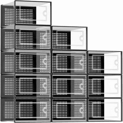 12pk Transparent Plastic Stackable Storage Boxes, Linked Design