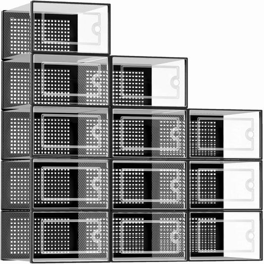 12pk Transparent Plastic Stackable Storage Boxes, Linked Design