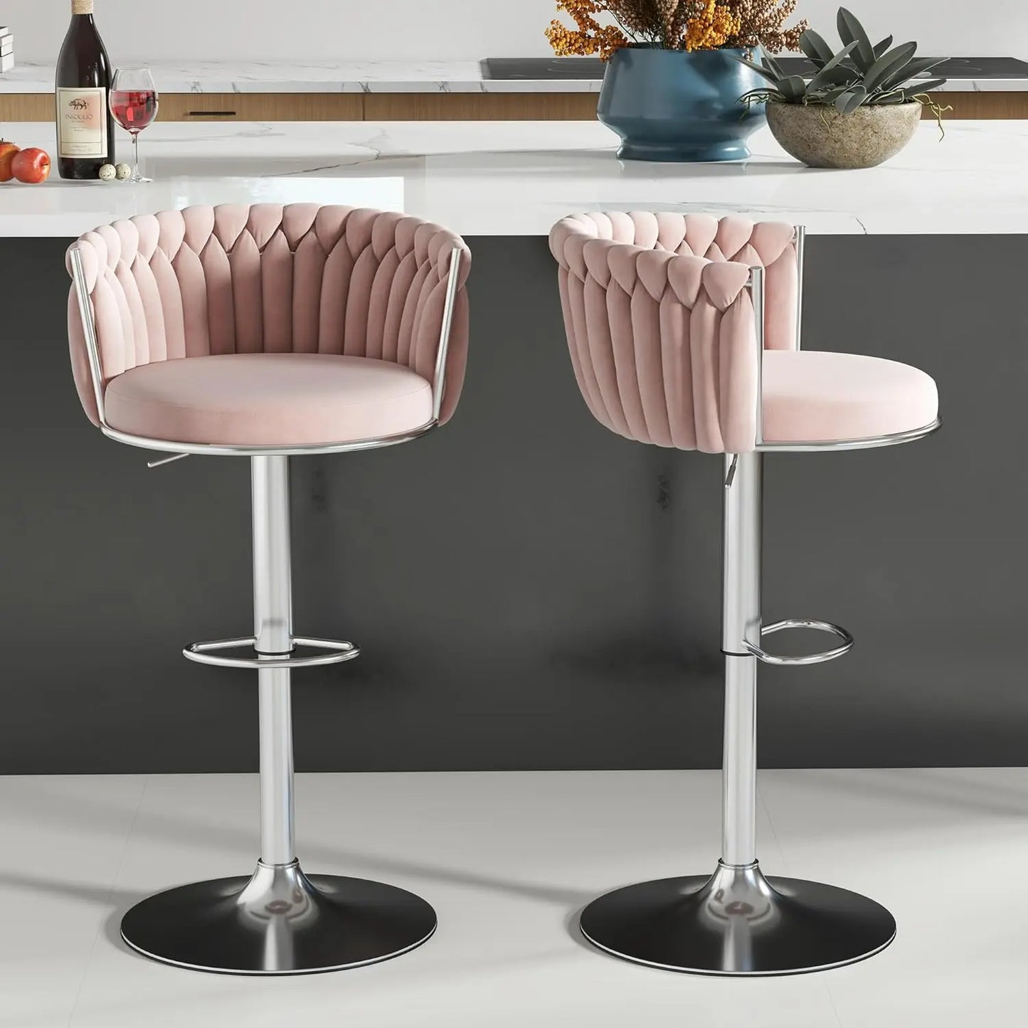 Set of 2, Hand-Woven Barstools, Counter Height