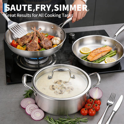 11pc 3 Ply Stainless Steel Cookware Set with Lids