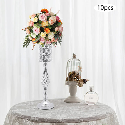 10pc Iron Flower Vases,61cm Gold/Silver Tabletop Vase for Centerpiece