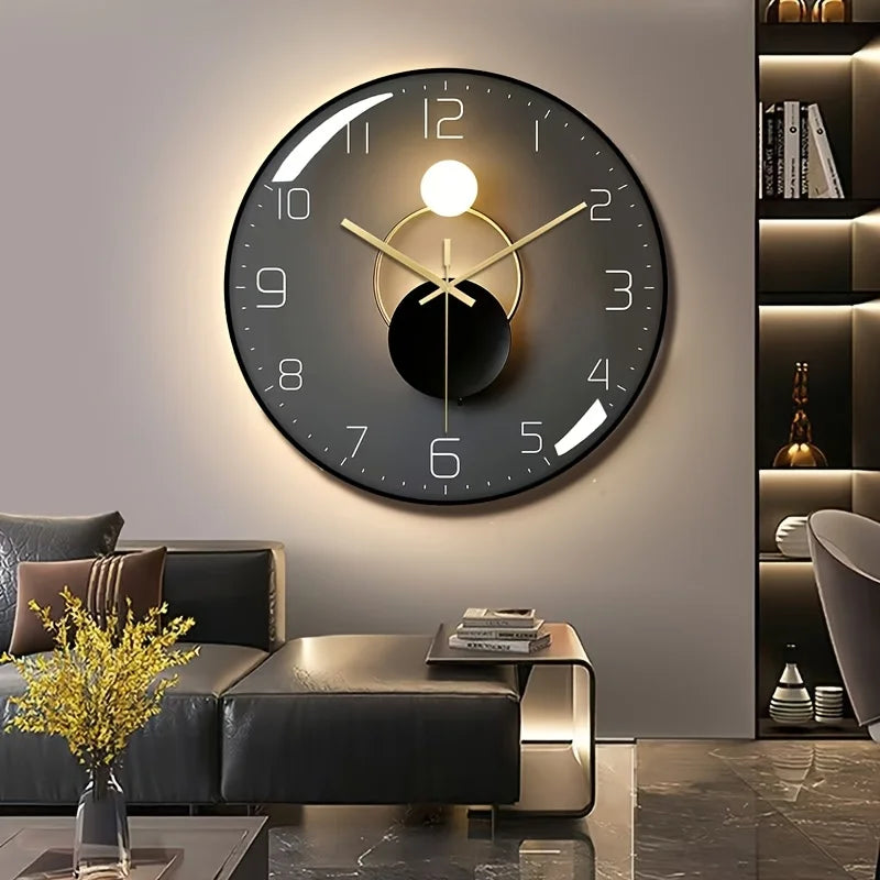 12"x12" Modern Wall Clock w/Black Glass Dial, Silent Non-Ticking Movement