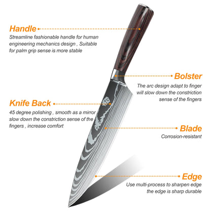 8/10pcs Kitchen Knives, High Carbon Stainless Steel