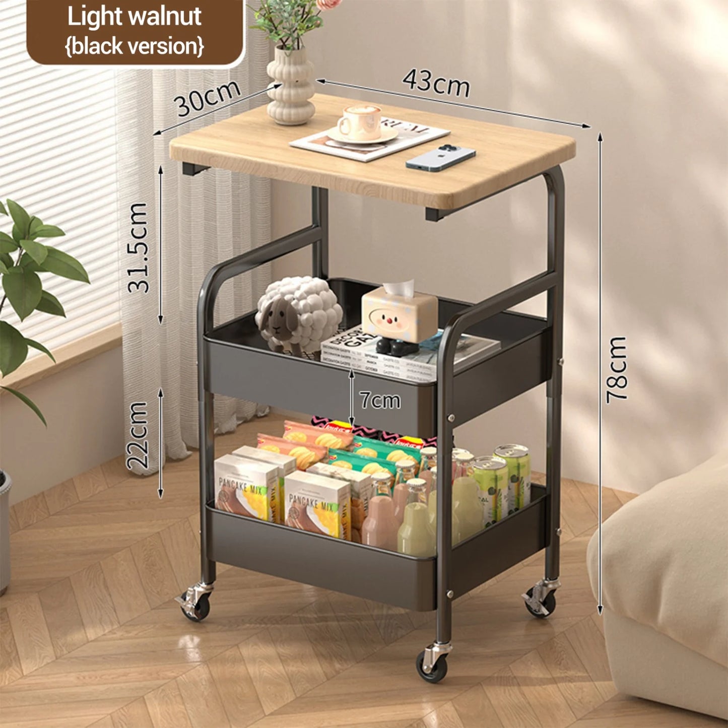 3-Tier Rolling Utility Organizer for Kitchen, Bathroom