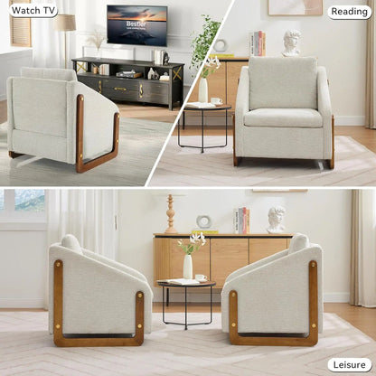 Chenille Fabric Chair w/ Wooden Side Frame, Comfortable Lounge