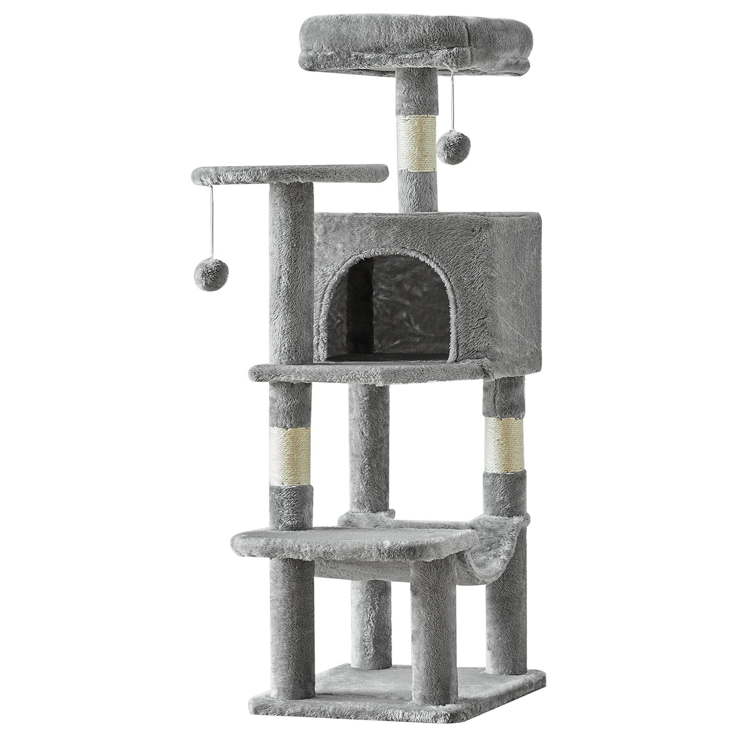 44" Stable Multi-Cat Climbing Tower, Scratching Posts, Beds