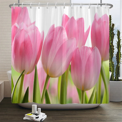 Waterproof Polyester Fabric Bathroom Curtain w/12 Hooks
