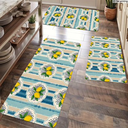 Fresh Lemon Stripe Print, Non-Slip and Water-Absorbent Foot Mat