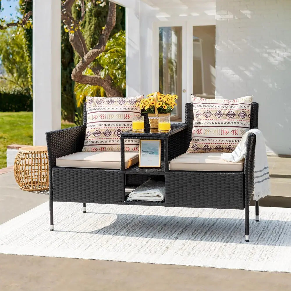 Modern Outdoor Patio Loveseat, with Cushions and Center Table