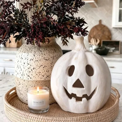 7.5"H White Handmade Terracotta Pumpkin Jack O' Lantern w/Artisan Finish