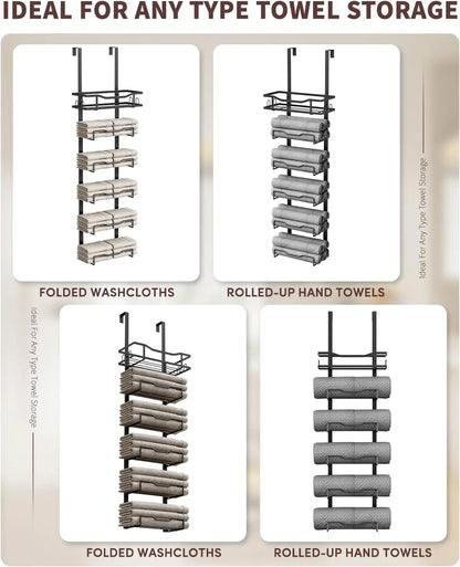 6-Tier Over the Door Bath Towel Storage Organizer, No Drill
