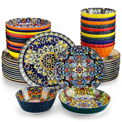 24 PCS Ceramic Dinnerware Set Porcelain Bohemian Style Dinnerware