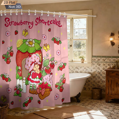 Pink Cake Girl Printed Waterproof Shower Curtain w/12 Hooks