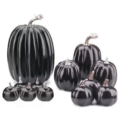 14pc Creative Black Artificial Pumpkin, Lightweight, Reusable