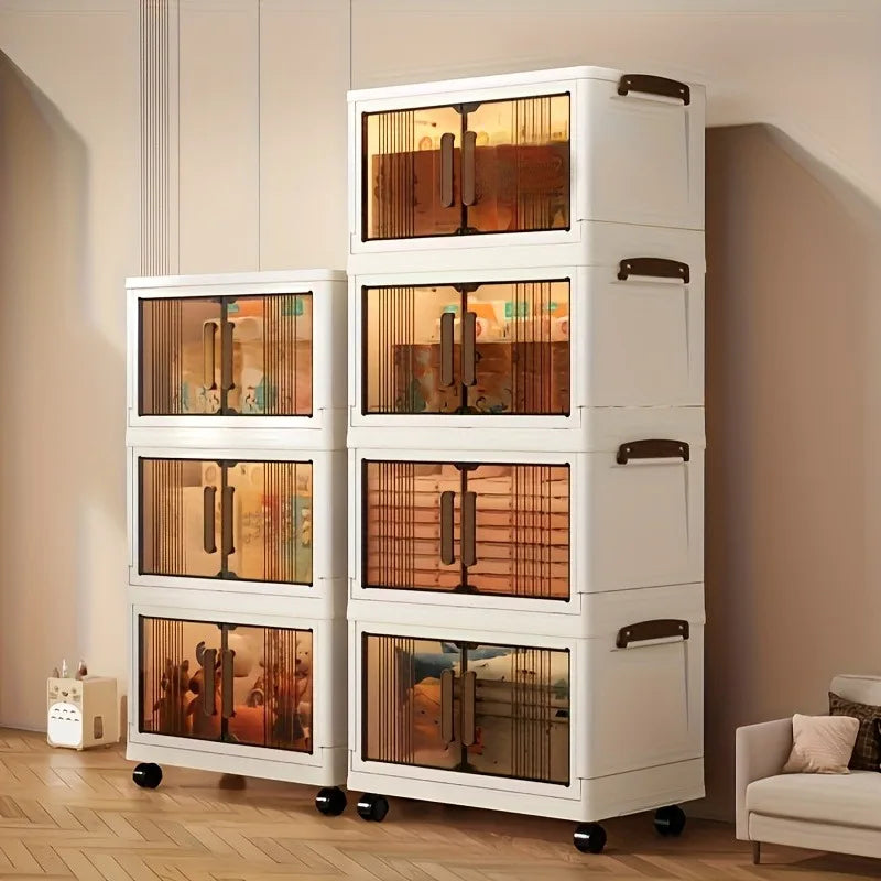4/5-Tier Sturdy Plastic Folding Storage Cabinet w/Lid