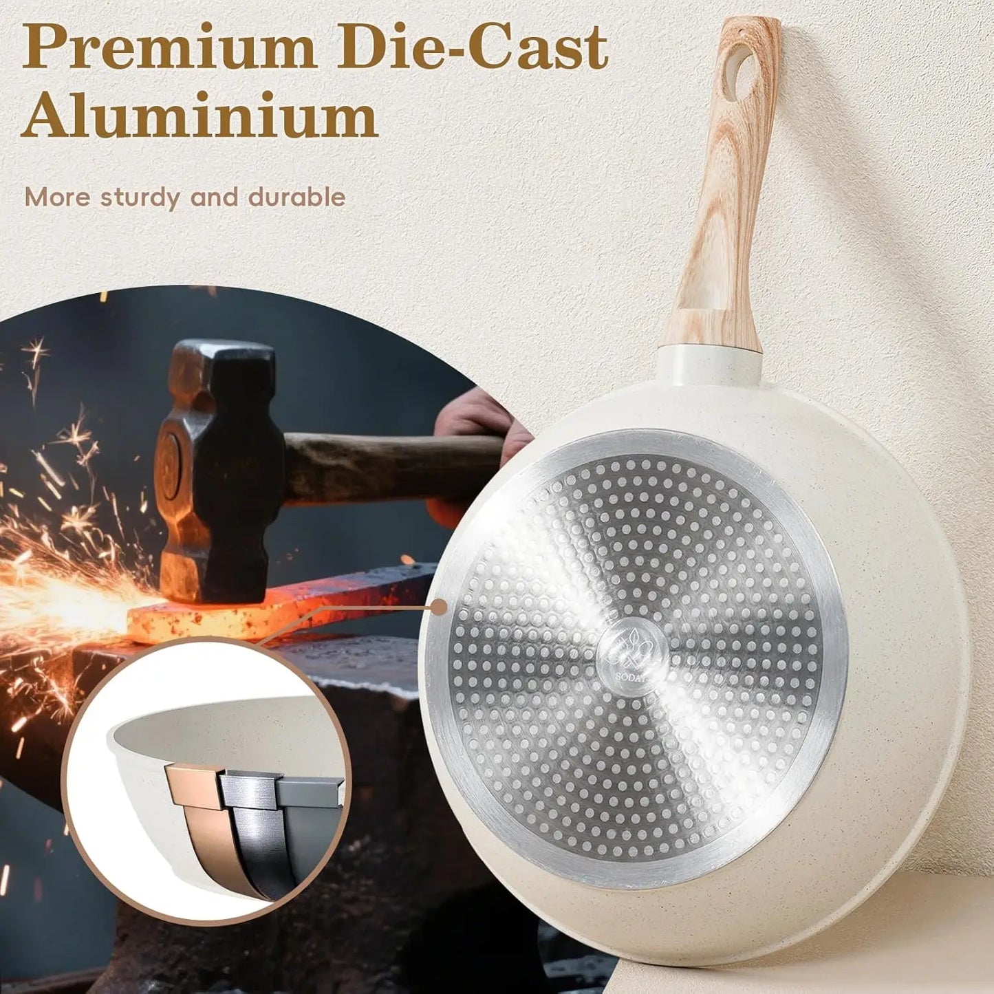 12pc White Granite Induction Pots and Pans, Non-Stick, Non-Toxic Cookware
