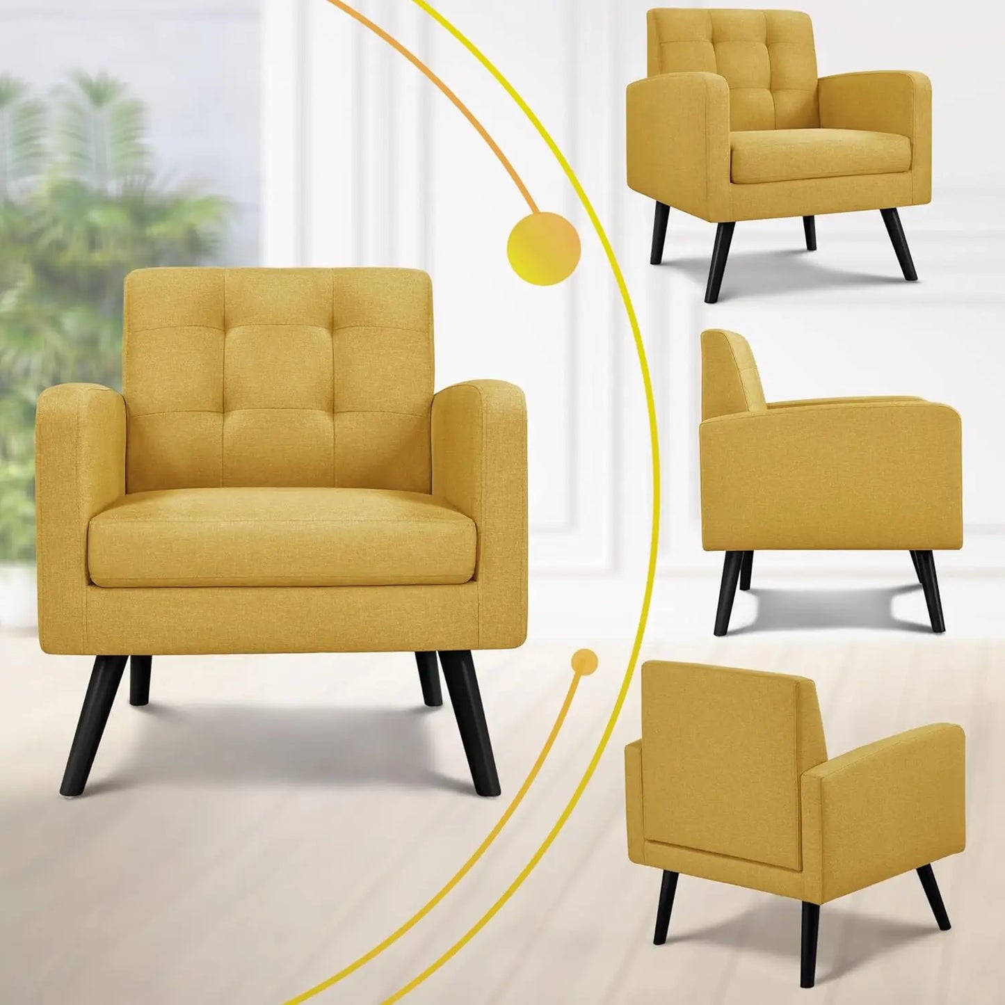Set (2) Mid-Century Cozy Armchair, Button Tufted Back