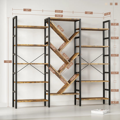 5 Tier Large Wooden Bookcase with 17 Open Display Shelves