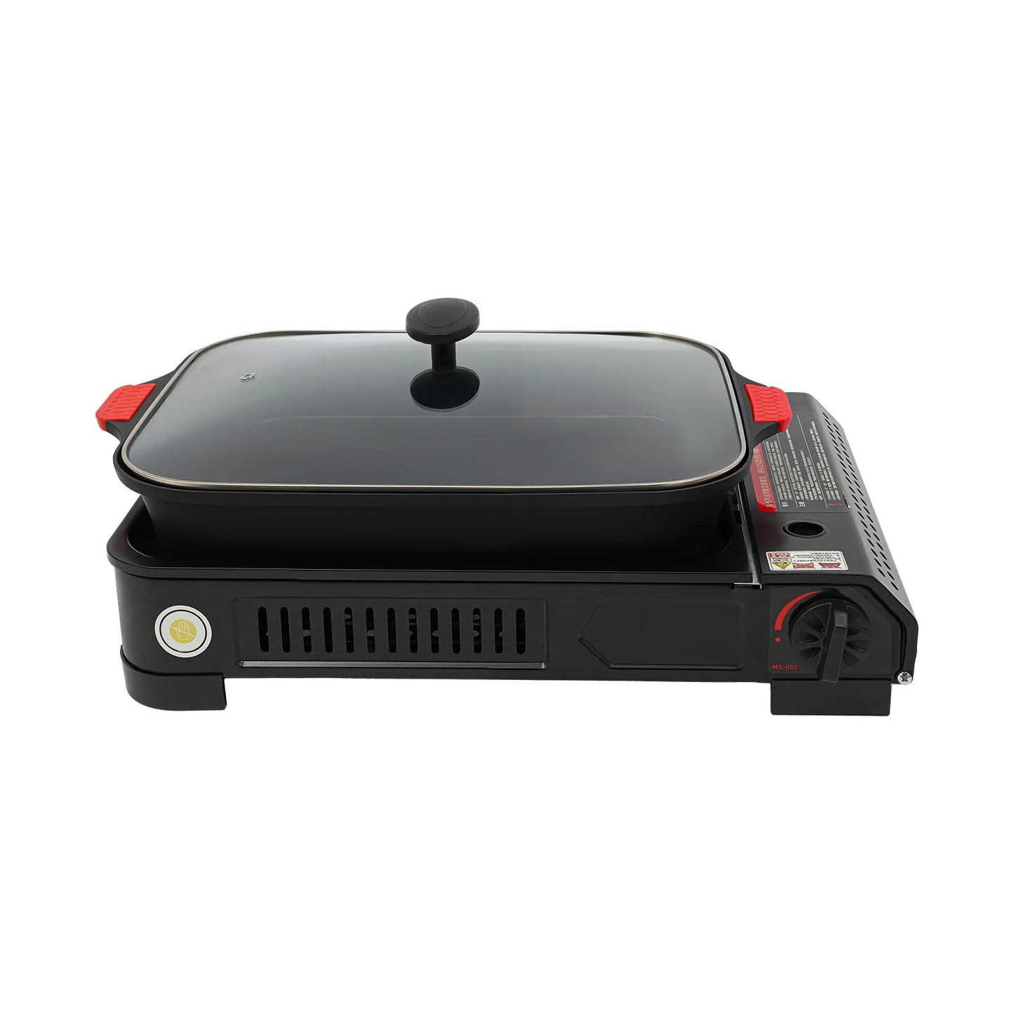 Stainless Tabletop Gas Stove w/Grill Pan and Lid, Non-stick Coating