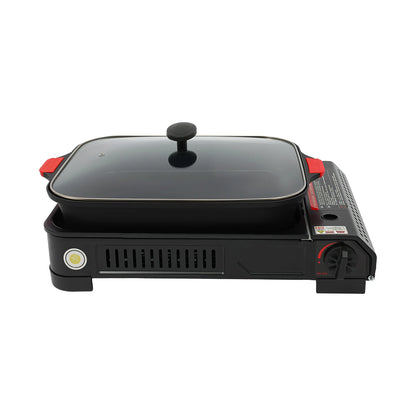 Stainless Tabletop Gas Stove w/Grill Pan and Lid, Non-stick Coating