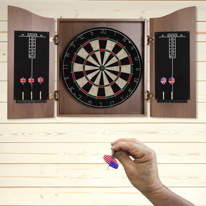 Classic Wall-Mounted Dartboard Cabinet, Set W/6* Darts