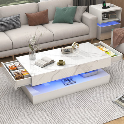 Double-Layer Stylish Coffee Table w/LED Lights