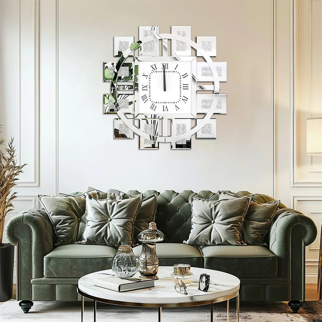 Wall Clock with Silver/ Golden Crystal Crushed Diamond Inlay