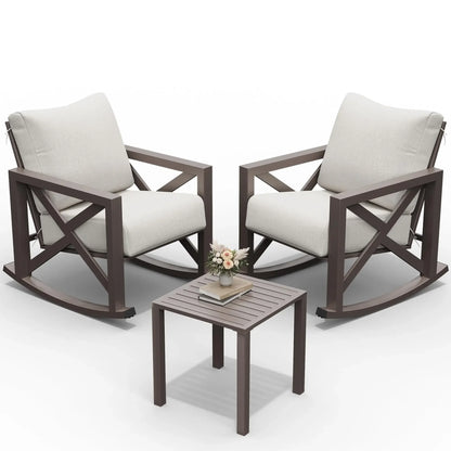 2 Outdoor Rocking Chair Set w/Table and 6.5" Water-Resistant Cushions