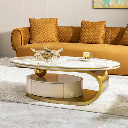 Modern, Oval Living Room Table w/ Faux Marble Top
