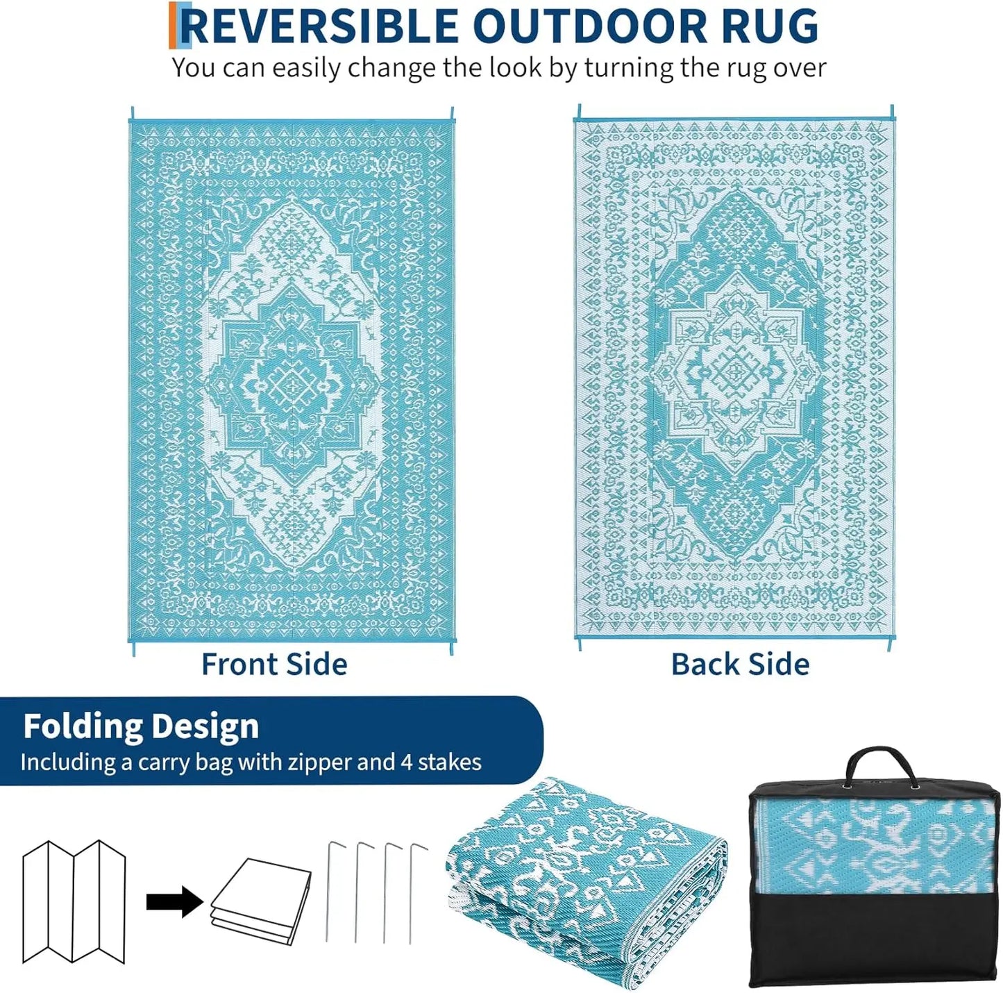 Reversible Vintage Indoor Outdoor Plastic Straw Mat