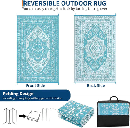 Reversible Vintage Indoor Outdoor Plastic Straw Mat